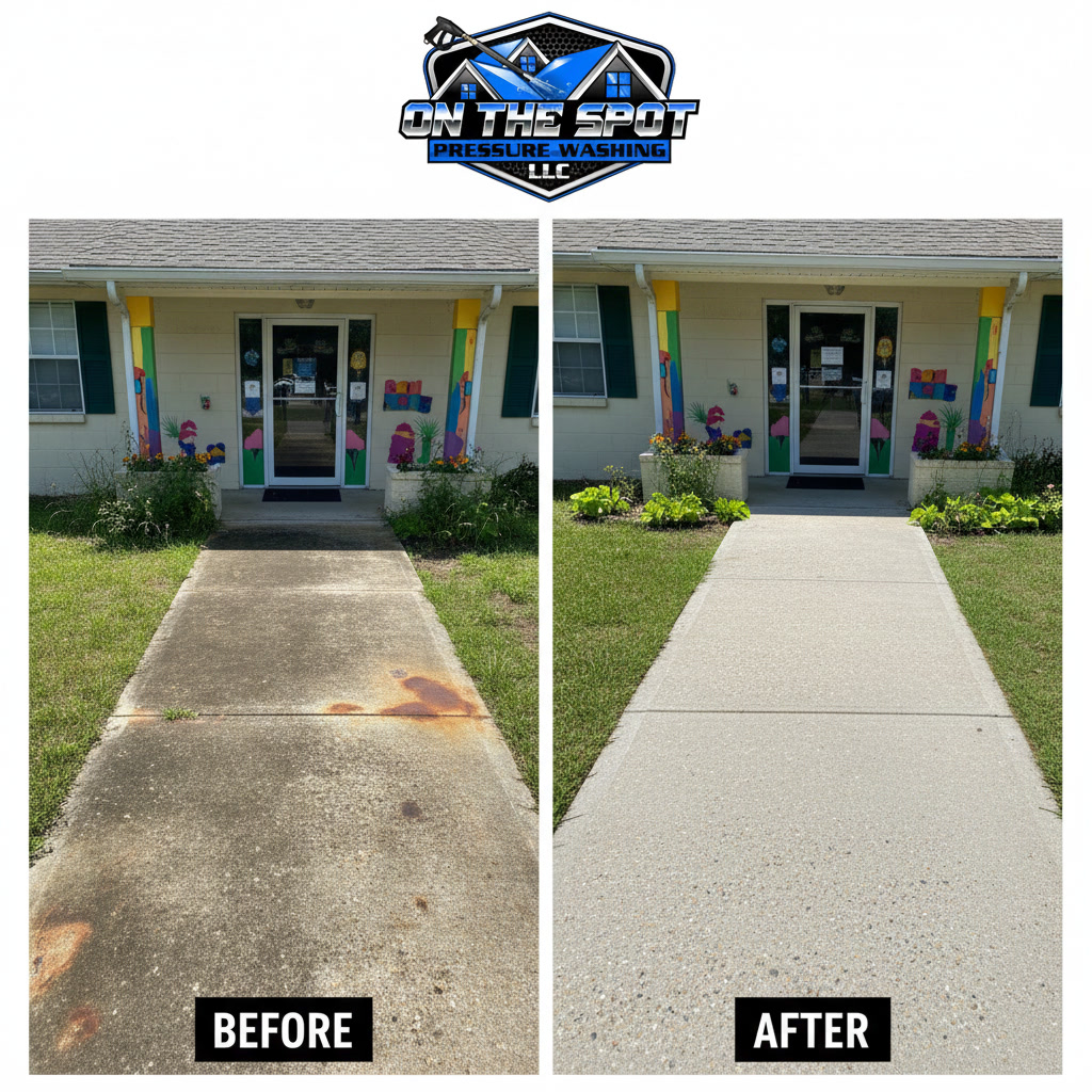 Daycare Entrance Sidewalk Before and After