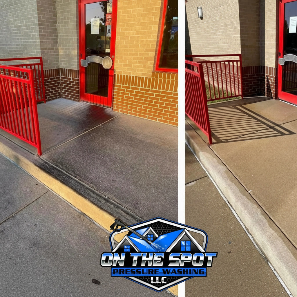 Restaurant Front Entrance Sidewalk Before and After Cleaning