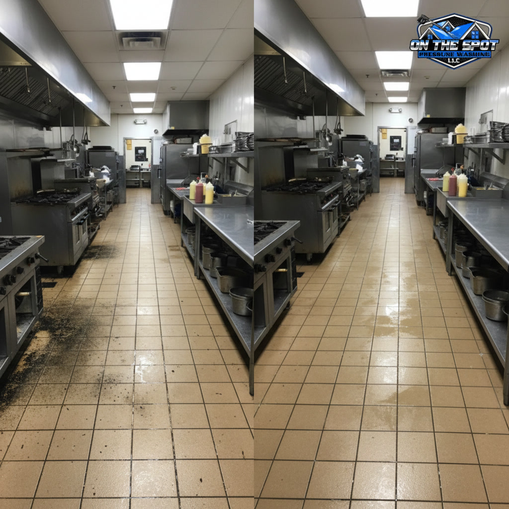 Commercial Kitchen Tile Floor Before and After Deep Clean